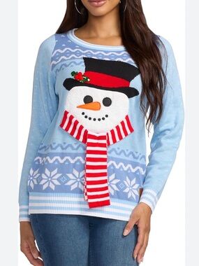 Tipsy Elves Light Blue Snowman Crewneck Sweater with Red Scarf Ugly Sweater 1X